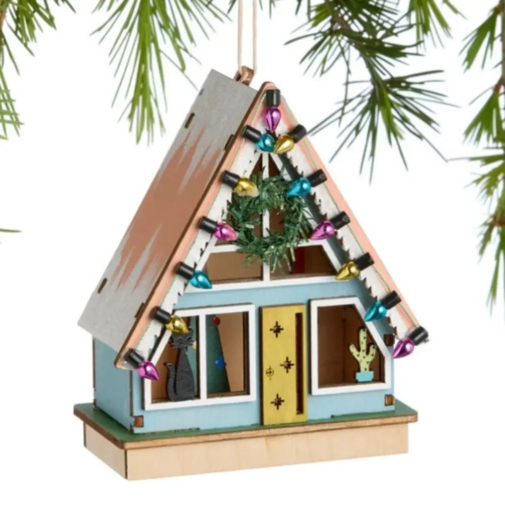 Mid Century Modern A-Frame House Lasercut Wood Christmas Ornament NEW Tags - Picture 2 of 3